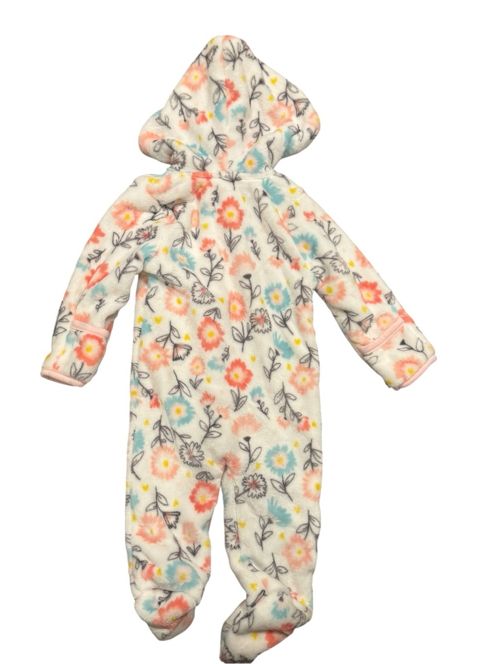 Little Beginnings Baby Girls Floral Hooded Fleece One-Piece Winter Sz 3-6 Months - Picture 4 of 5